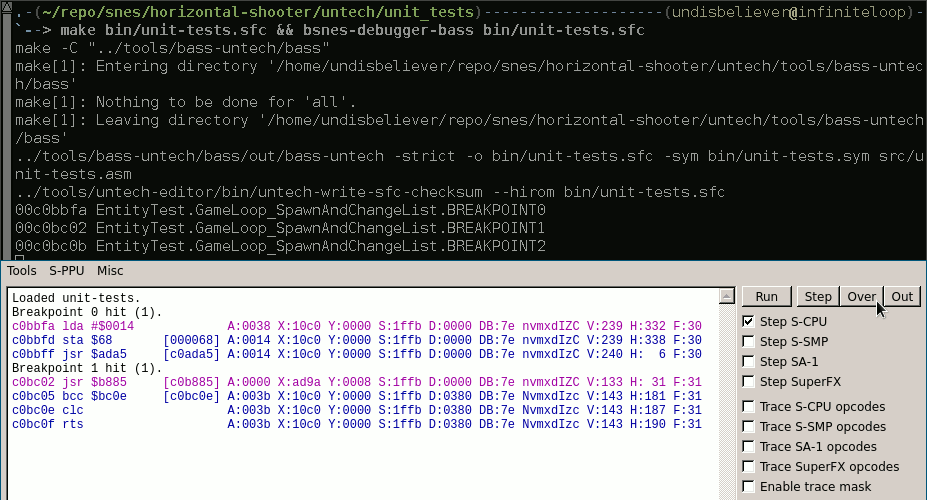 Step-over debugging of SpawnAndChangeListTestEntity