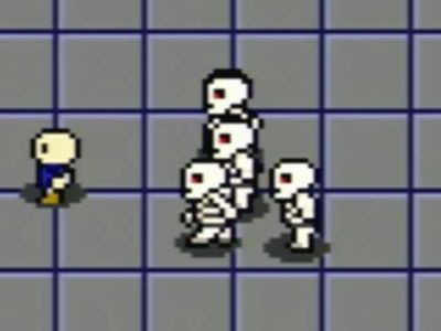Six skeletons swarming the player.  Only four skeletons are visible.
