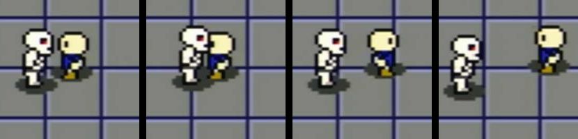 4 successive stills of the player getting hurt by a skeleton enemy