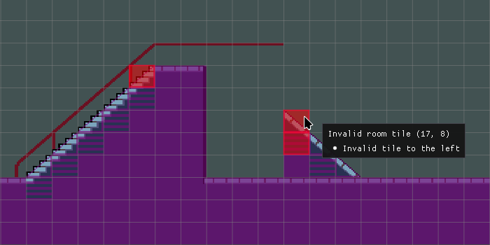Room editor screenshot. 3 slope tiles are invalid.